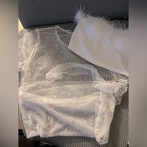 Pearl Cover Ups and White Strapless Top